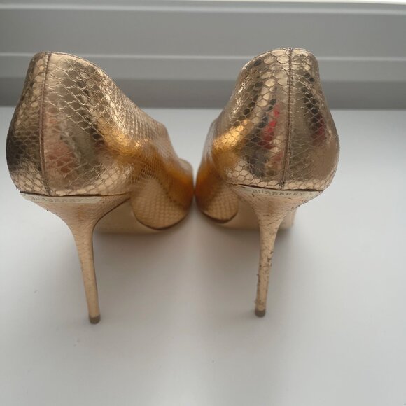 Never Worn Gold Burberry "Snake Skin" Leather Heels - Picture 5 of 6